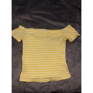H&M Yellow and white off the shoulder croptop